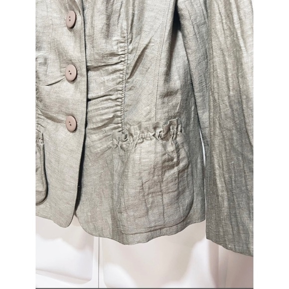 Lafayette 148 New York Sz 8 Gray Ruffled Linen Silk Blazer m Jacket Womens - Picture 3 of 6